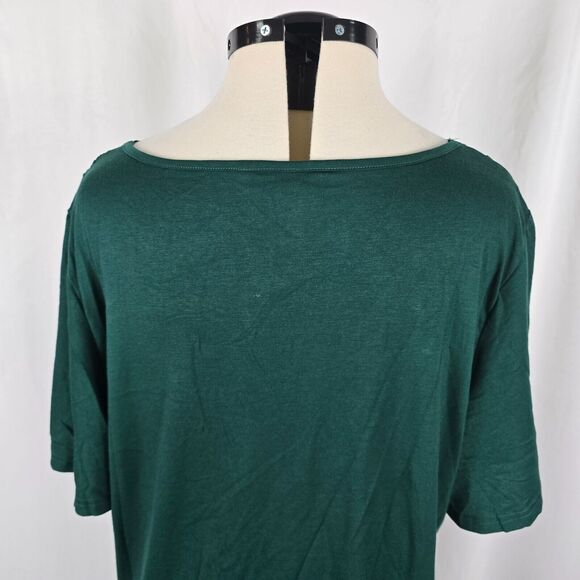 Bloomchic T-Shirt Women's 2X Green Solid Ruffle Short Sleeve Lace V-Neck NWT - Picture 4 of 13